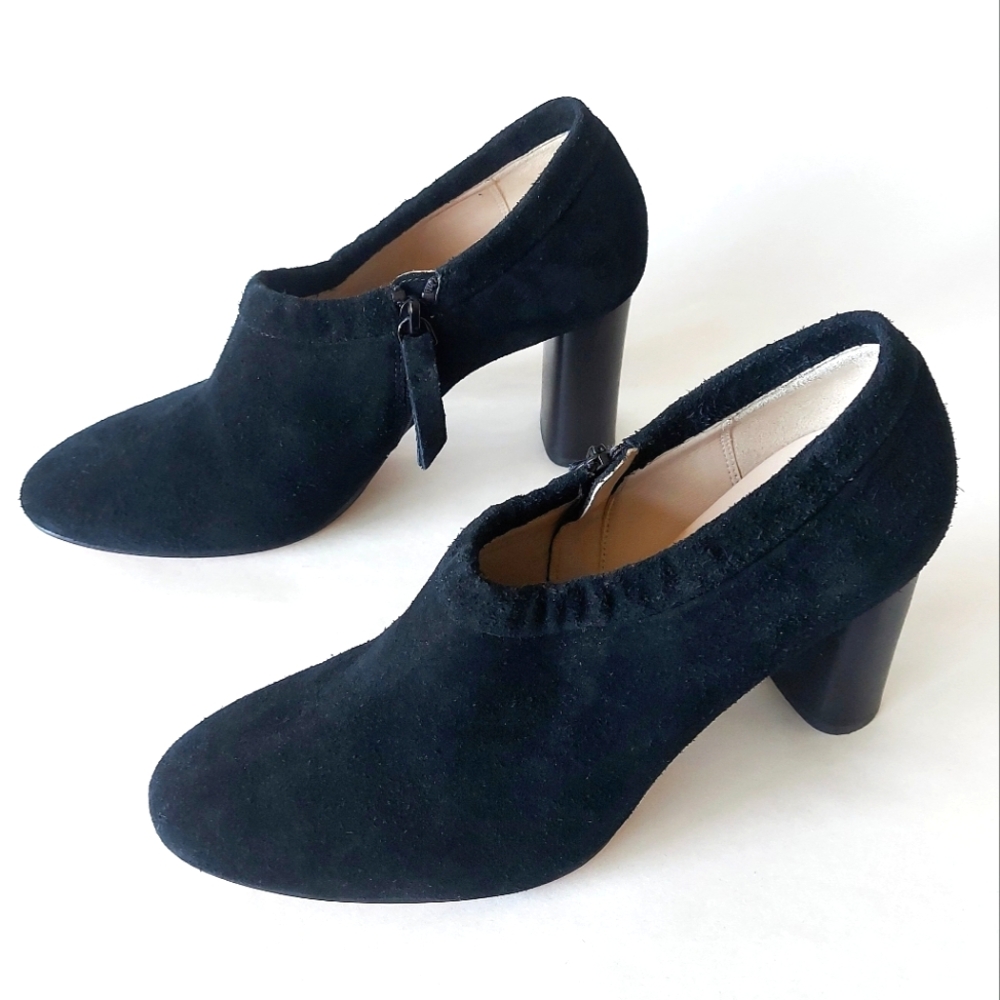 Clarks Women Narrative Suede Ankle Boots 8 Lola Black Boho Chic Office High Heel